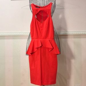 Red orange Keyhole front peplum dress